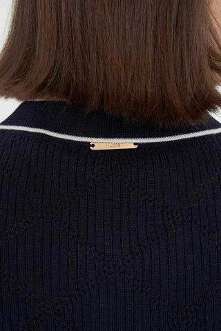 WOMENS DIAMOND KNIT POLO NAVY