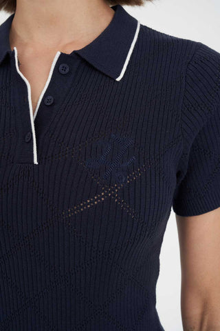 WOMENS DIAMOND KNIT POLO NAVY