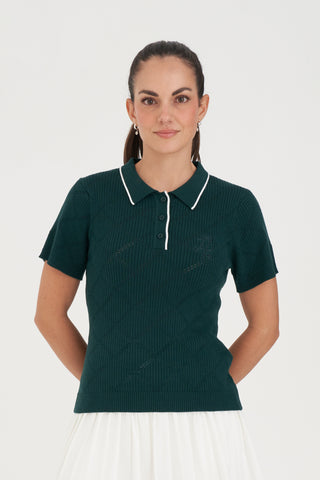 WMNS DIAMOND KNIT POLO GOLF GREEN