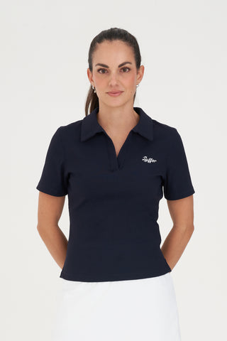 WMNS RIB KNIT POLO NAVY