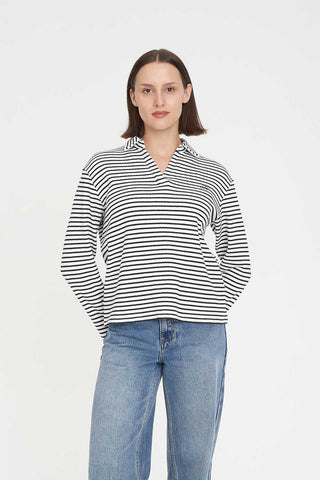 ALFIE STRIPE LS POLO CHALK/BLACK