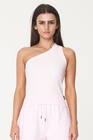 ONE SHOULDER RIB TANK MELLOW PINK