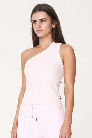 ONE SHOULDER RIB TANK MELLOW PINK