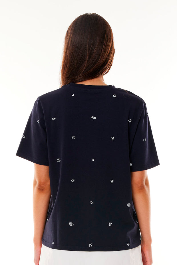 WMNS CHEERS CLASSIC TEE NAVY/WHITE