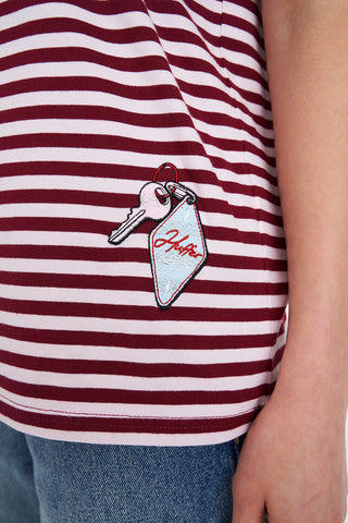 STRIPE SS TEE/NO.97 BURGUNDY/PETAL