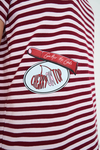 STRIPE SS TEE/NO.97 BURGUNDY/PETAL