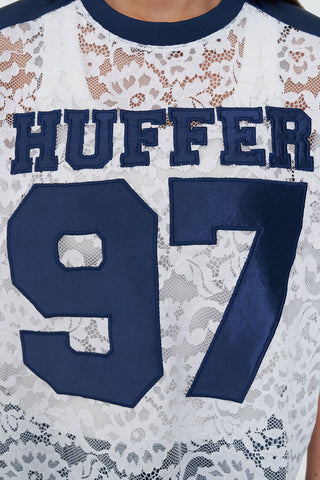 LACE CROPPED QB JERSEY WHITE/NAVY