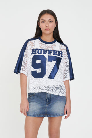 LACE CROPPED QB JERSEY WHITE/NAVY