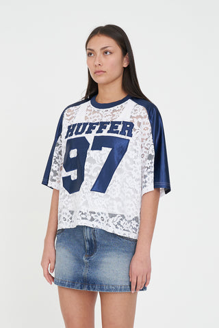LACE CROPPED QB JERSEY WHITE/NAVY