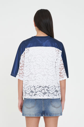 LACE CROPPED QB JERSEY WHITE/NAVY