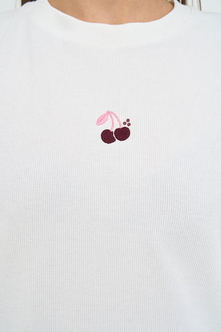 SLIM RIB TEE/CHERRY CHALK