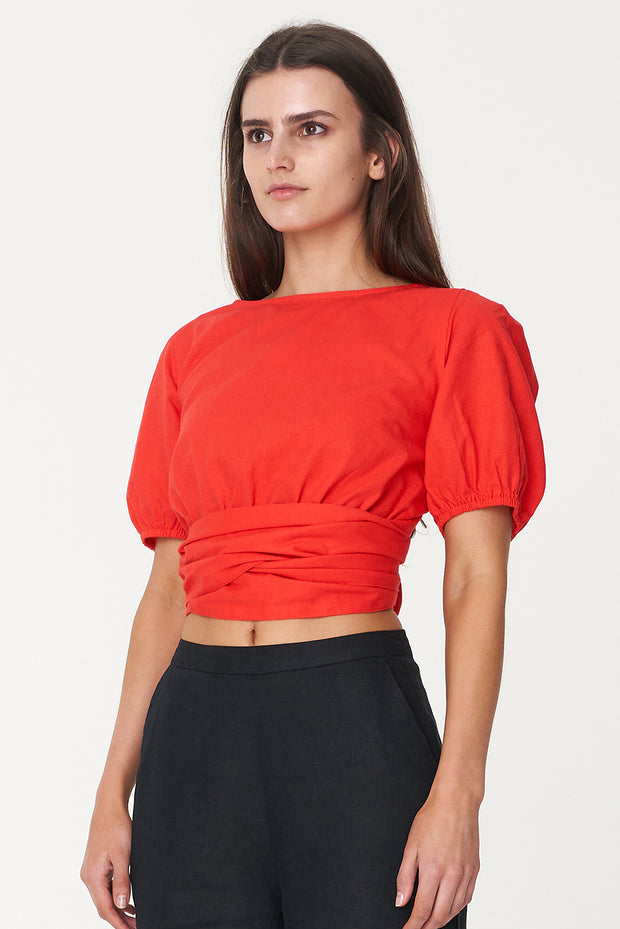 CASA WRAP TOP RUBY RED