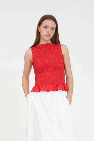 GIGI SHIRRED TOP POPPY