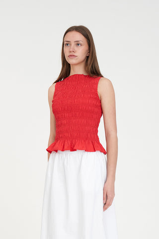GIGI SHIRRED TOP POPPY