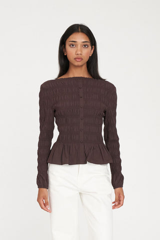 LS SHIRRED TOP CHESTNUT