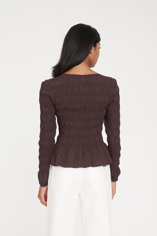 LS SHIRRED TOP CHESTNUT