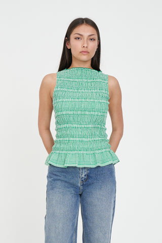 GIGI SHIRRED TOP MEADOW PLAID