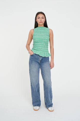 GIGI SHIRRED TOP MEADOW PLAID