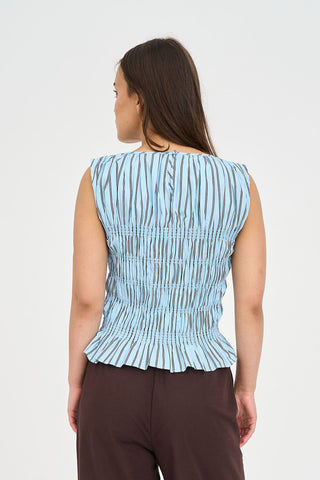 STRIPE BRIDGET SHIRRED TOP BAY BLUE